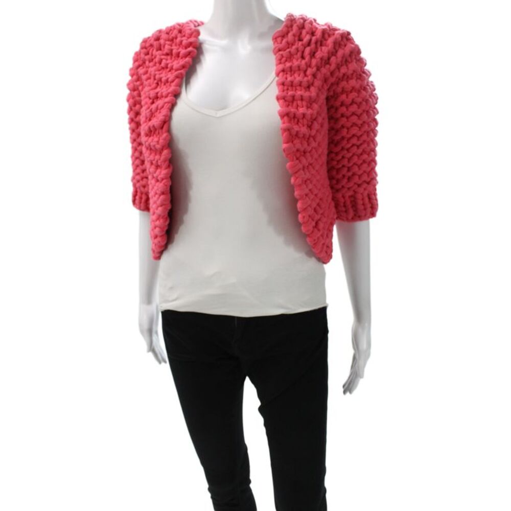 Nina Ricci Unisex Pink V-Neck Wool Acrylic Cardigan 3/4 Sleeve Size L